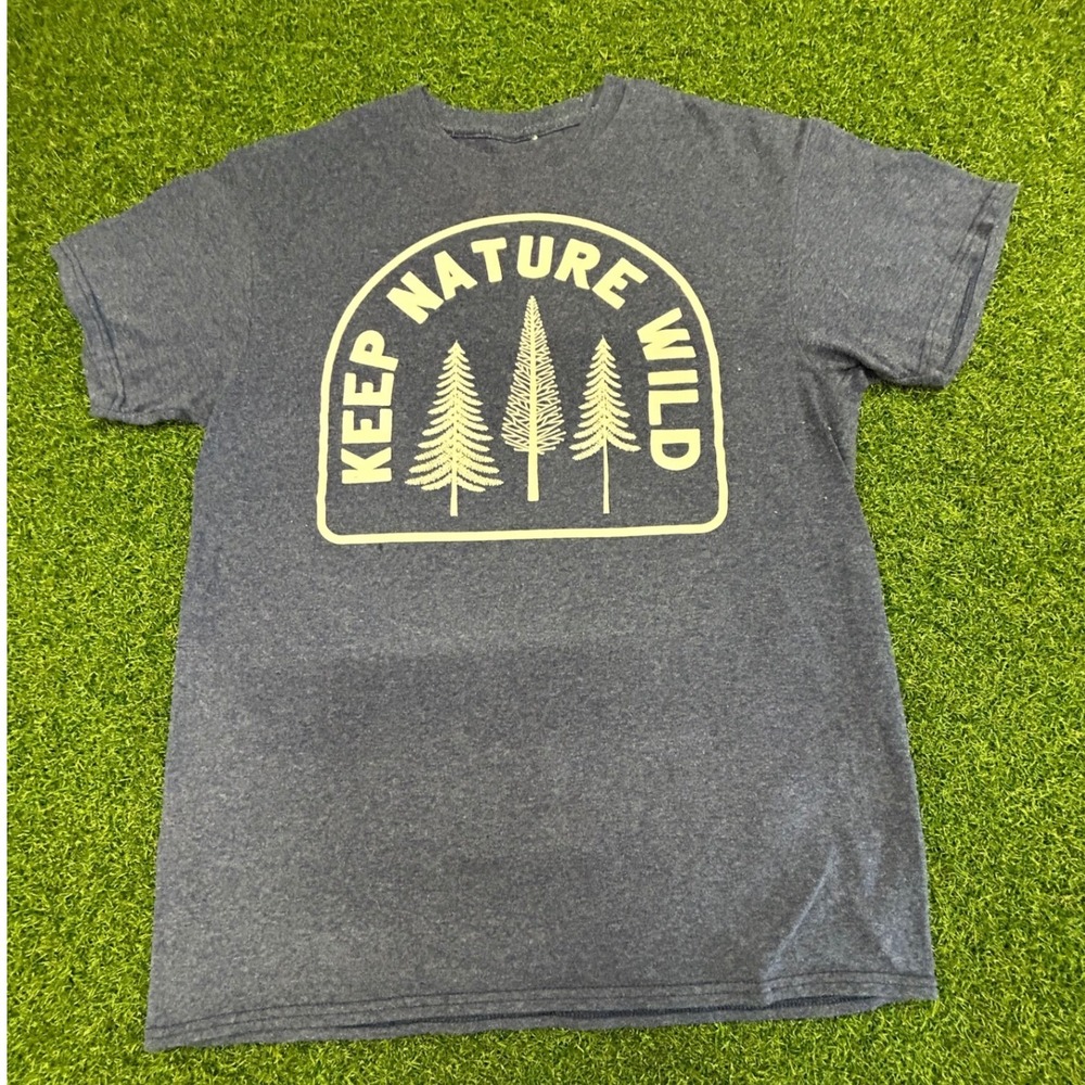 Bioworld Keep Nature Wild Graphic T-Shirt Men Medium Blue Pine Trees Outdoor Tee